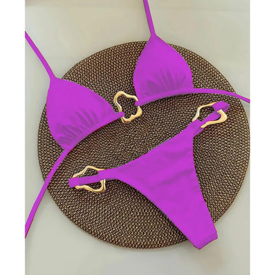 Bikini Solid Color Lace-up