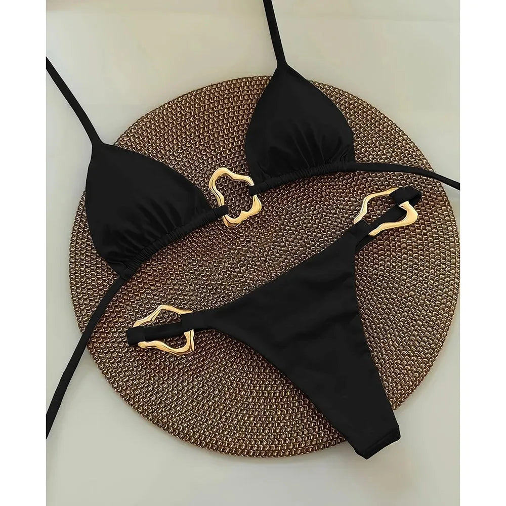 Bikini Solid Color Lace-up