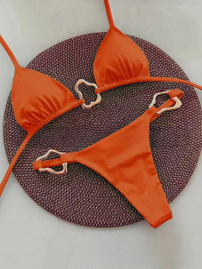 Bikini Solid Color Lace-up