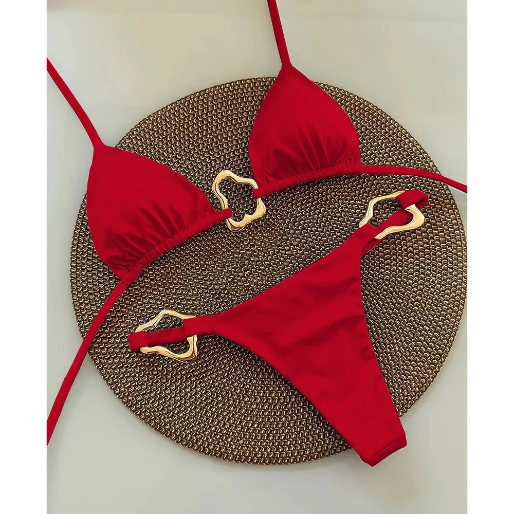 Bikini Solid Color Lace-up