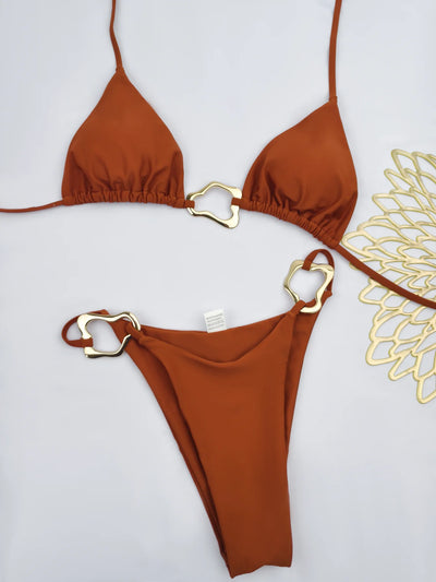 Bikini Solid Color Lace-up