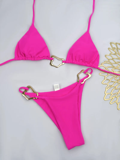 Bikini Solid Color Lace-up