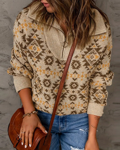 Pullover Halbreißverschluss Jacquard