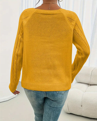 Pullover Uni Raglanärmel Schnalle Zopfmuster