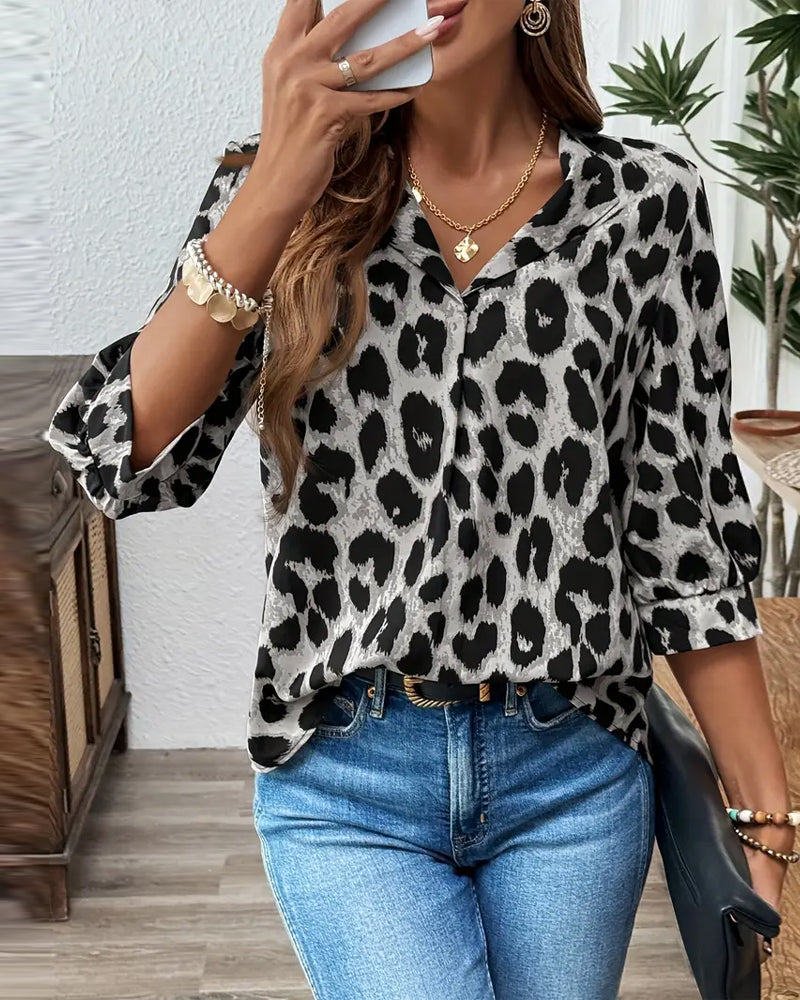 Bluse Halbärmlig Leopardenmuster Locker