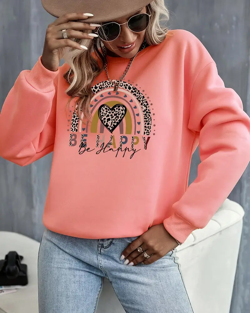 Sweatshirt Runder Ausschnitt Herzaufdruck