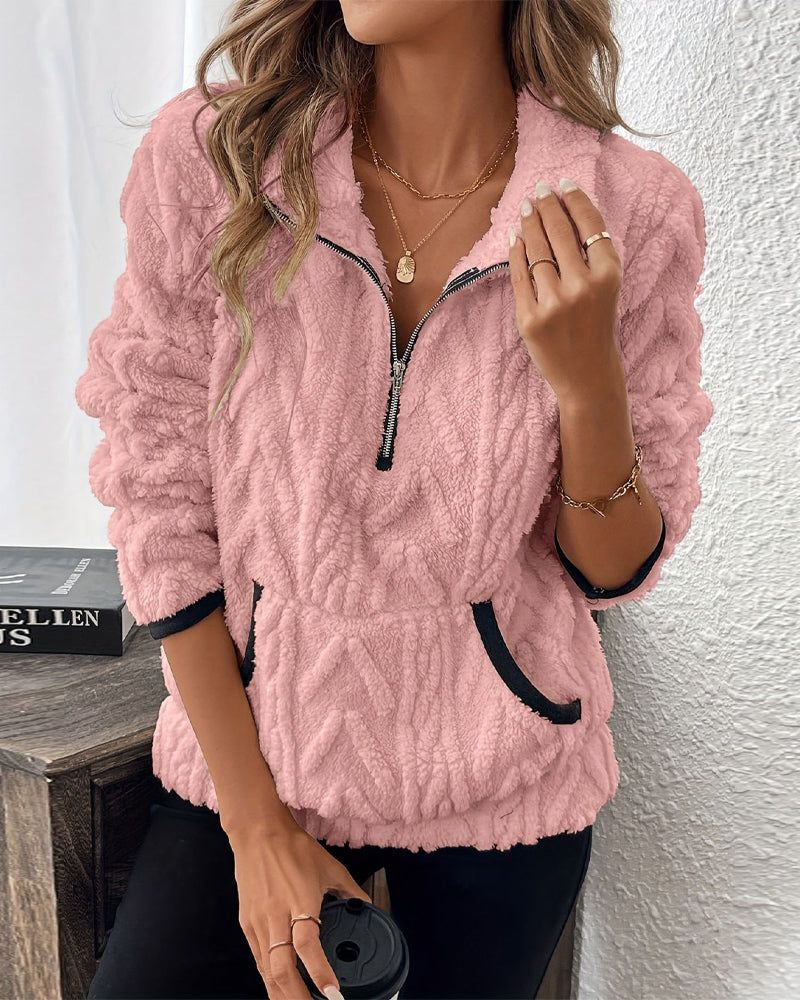 Sweatshirt mit Revers Frontreißer Flauschig