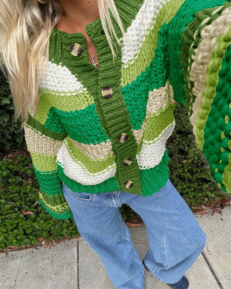 Cardigan color-blocking Streifen Pullover