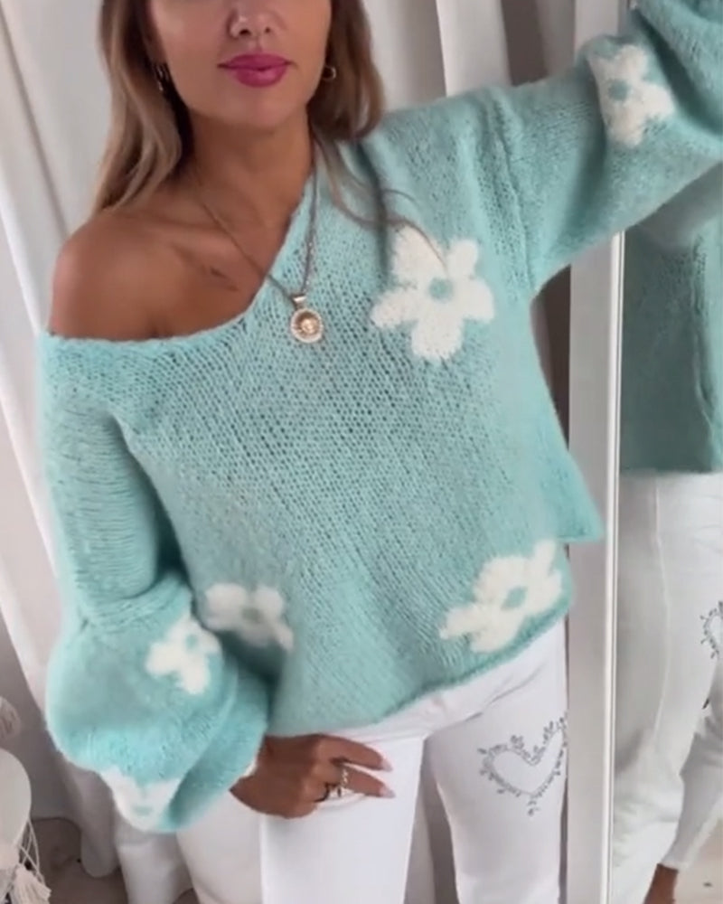 Pullover lässiger Pullover mit Blumenmuster