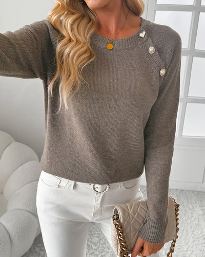 Sweater button decoration raglan sleeves