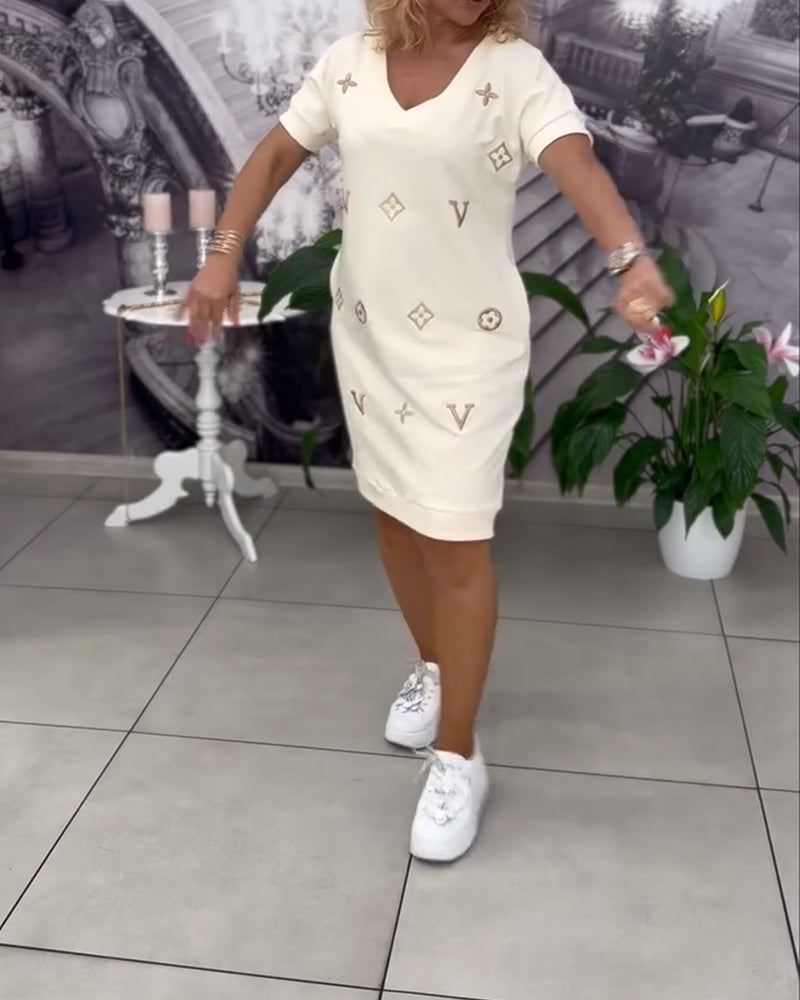 Kleid Mode V-Ausschnitt Kurzärmelig