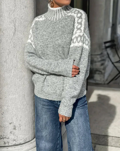 Pullover Stehkragen Gemustert Kontrast