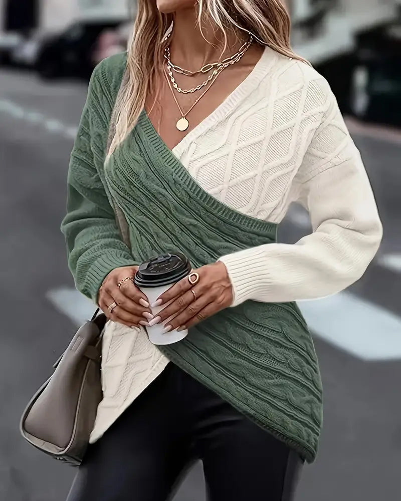 Pullover mit V-Ausschnitt und unregelmäßigem Colorblocking