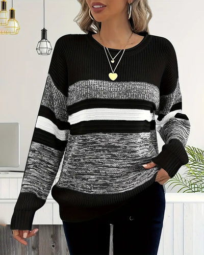 Pullover casual striped colorblock round neck