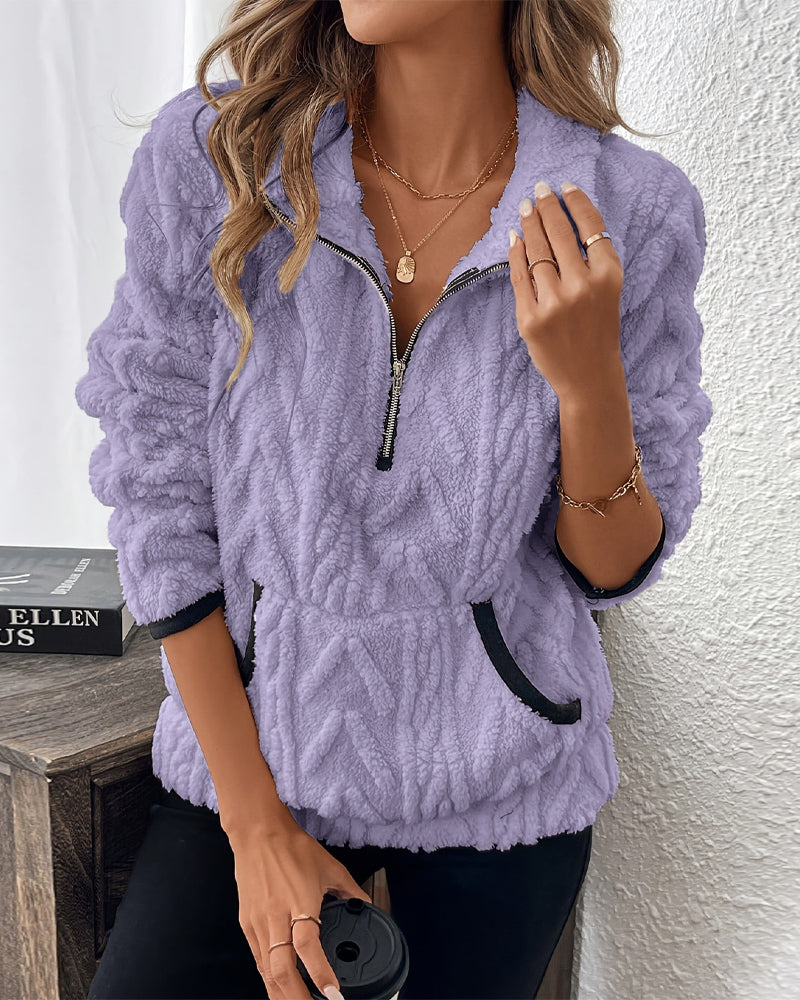 Sweatshirt mit Revers Frontreißer Flauschig