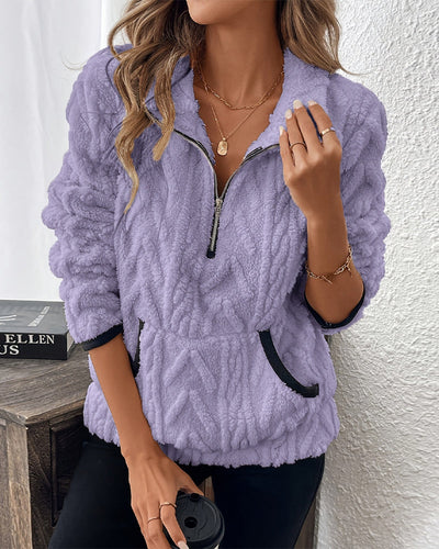 Sweatshirt mit Revers Frontreißer Flauschig