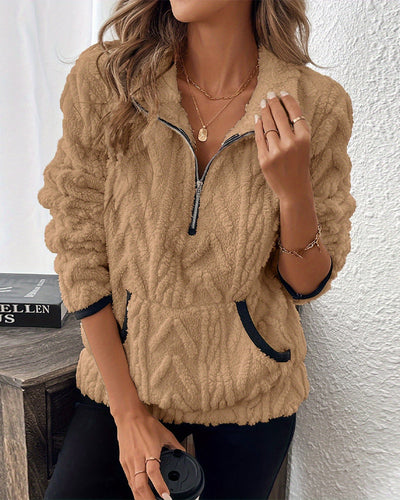 Sweatshirt mit Revers Frontreißer Flauschig