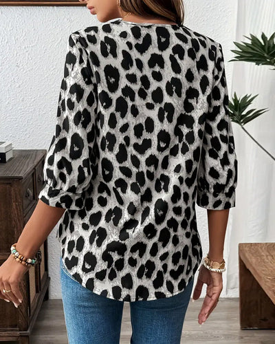 Bluse Halbärmlig Leopardenmuster Locker