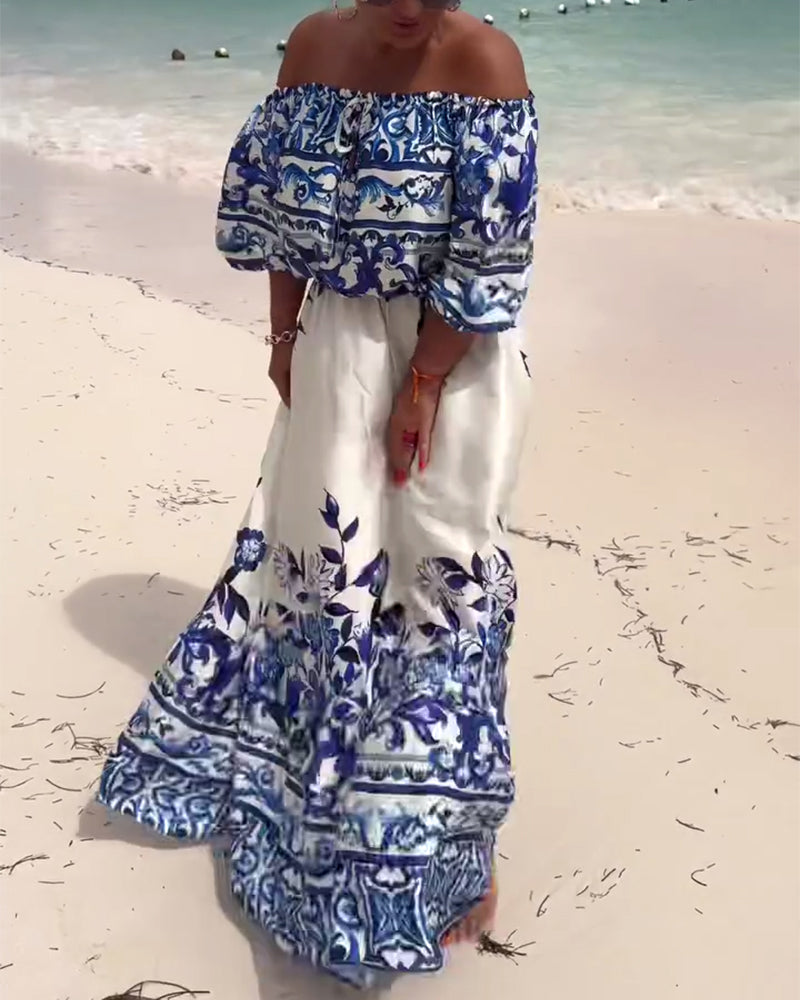 Kleid Off-Shoulder Bedruckt Resort