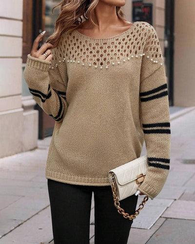 Pullover Hohl Perlen Mode
