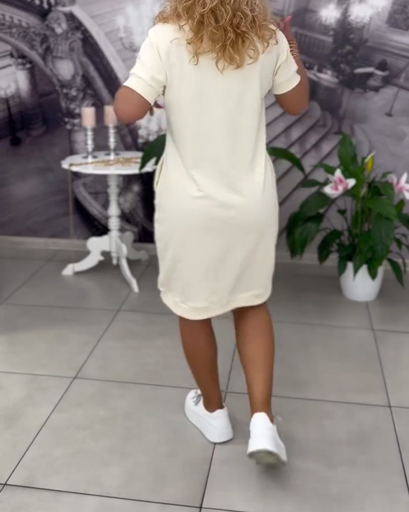 Kleid Mode V-Ausschnitt Kurzärmelig