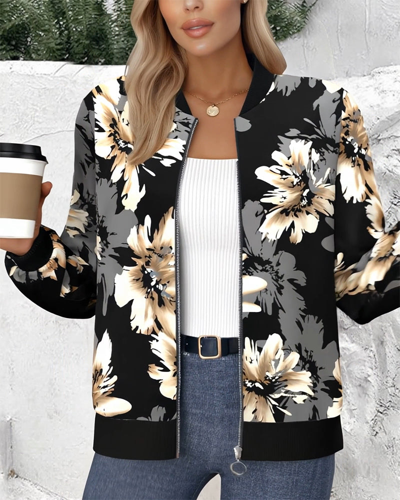 Jacke Blumenprint Auffälliger Reißverschluss
